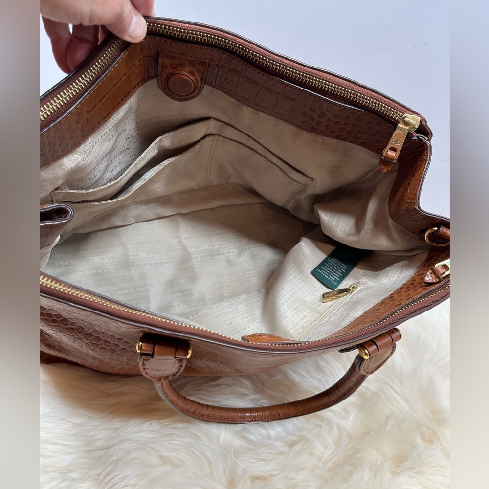 Lauren Ralph Lauren Lanesborough Bourbon Leather Genuine Croc Embossed  Satchel - Picture 13 of 17